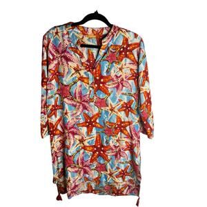 Mamey beach colorful starfish print rayon lightweight swim cover dress small
